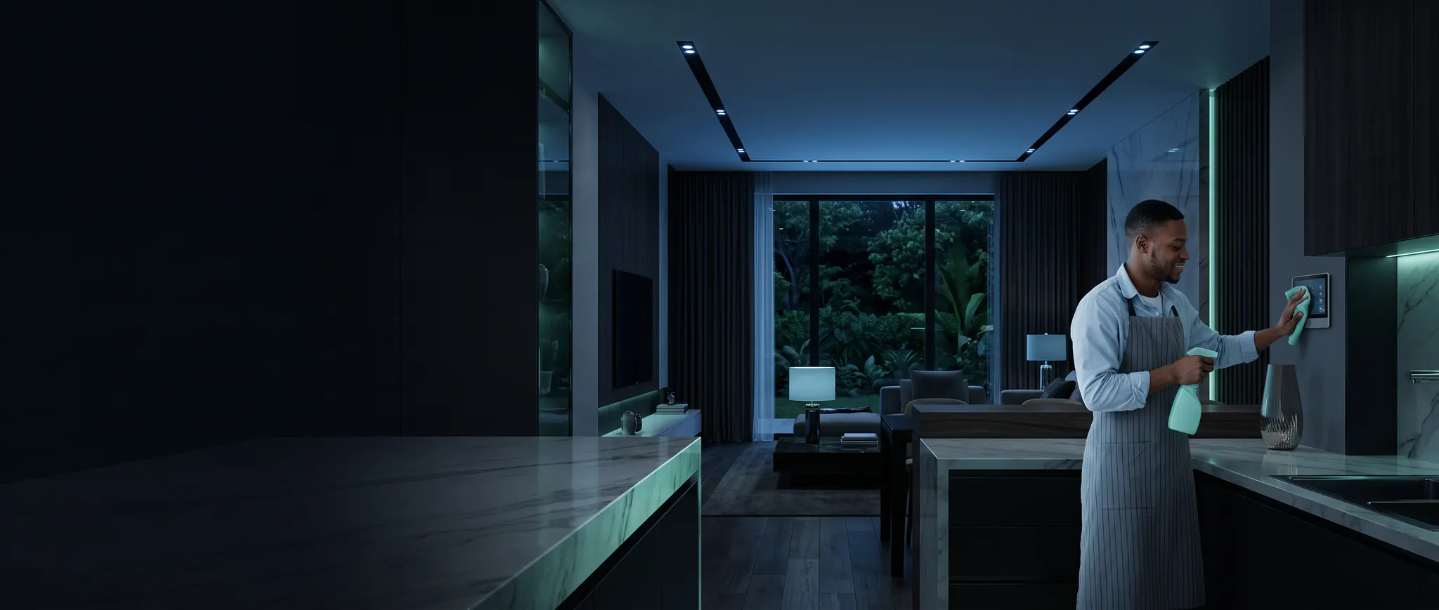 Professional Instaclean cleaner working in a modern home